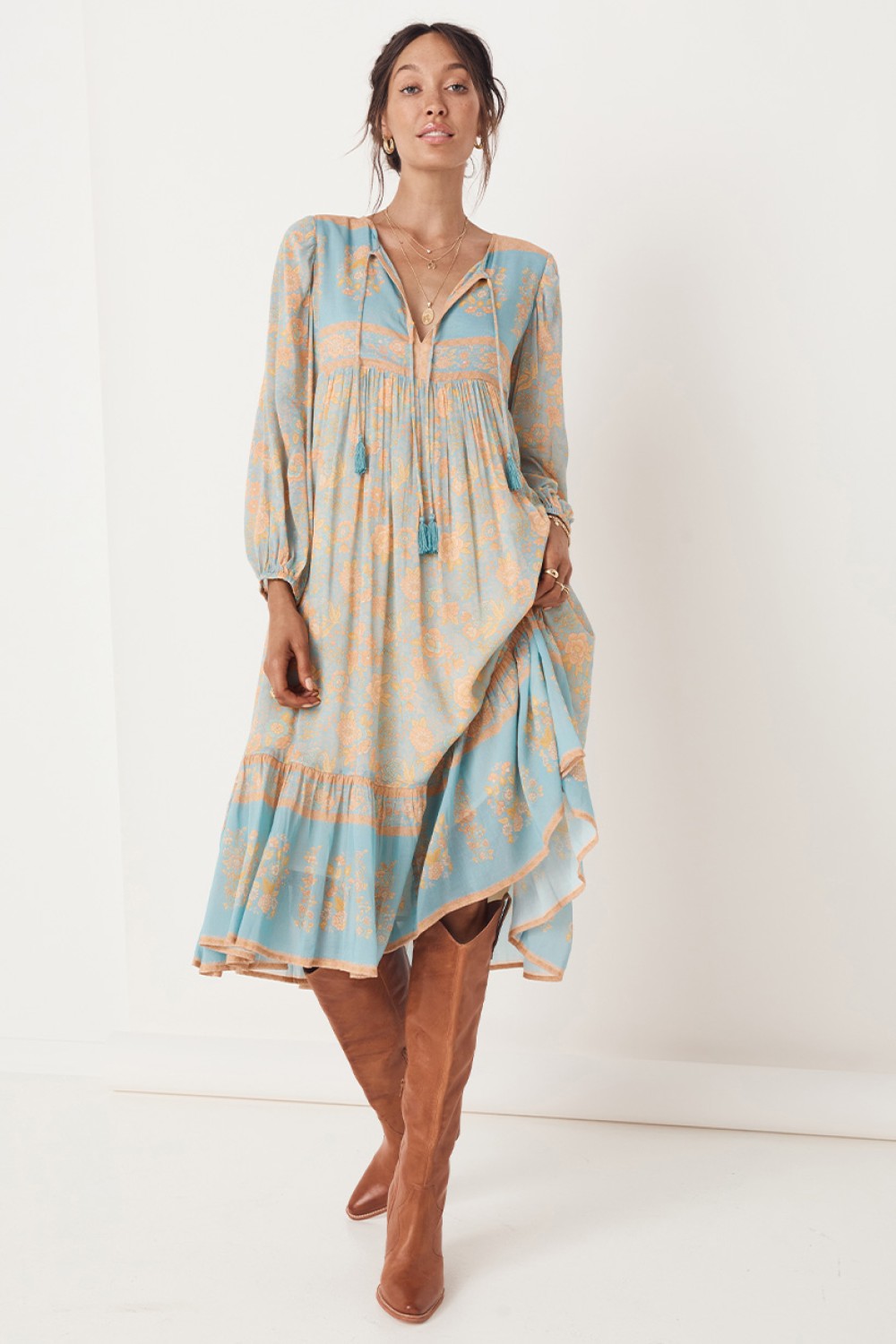 THE JUNIPER BOHO MIDI EGGSHELL BLUE DRESS - SP-AA-BD | ByCheryve.com