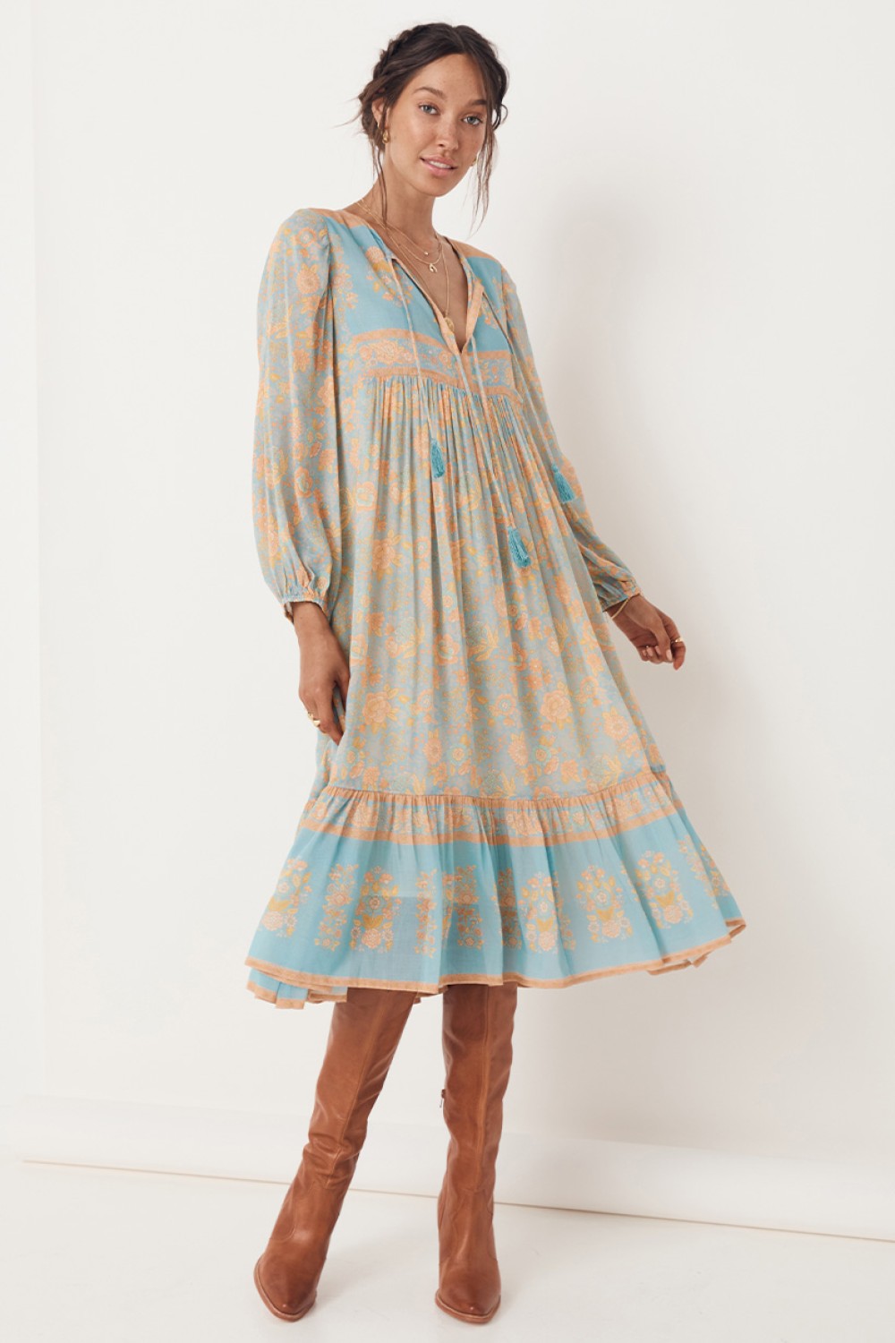 THE JUNIPER BOHO MIDI EGGSHELL BLUE DRESS - SP-AA-BD | ByCheryve.com