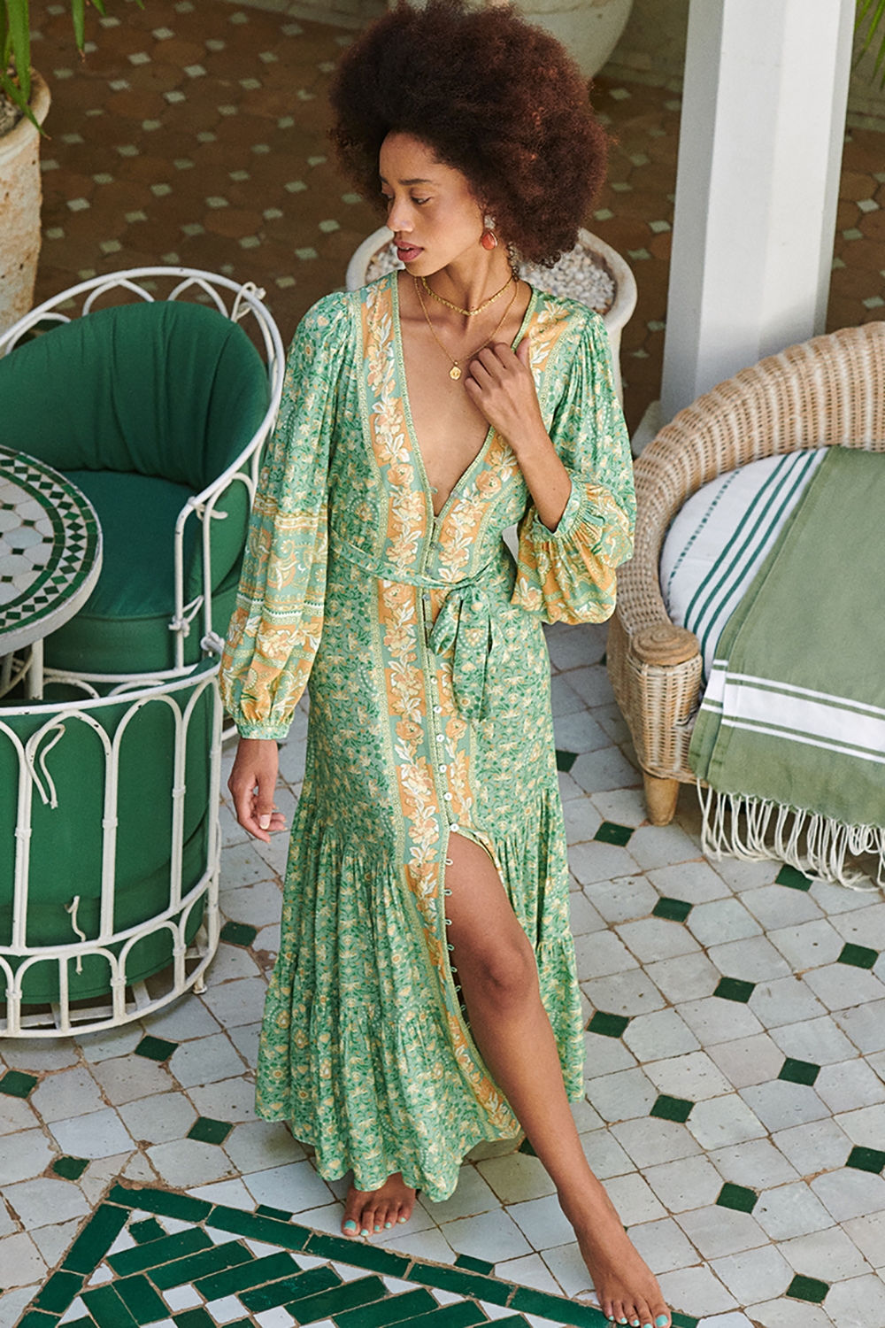THE MADAME PEACOCK BUTTON THROUGH GOWN - SP-PC-PBG | ByCheryve.com